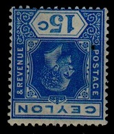 CEYLON - 1912 15c ultramarine in fine mint condition with INVERTED WATERMARK.  SG 311aw.