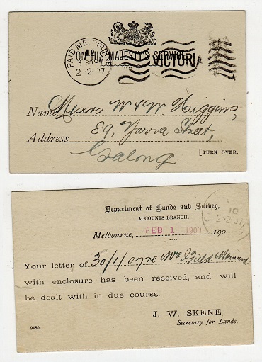 VICTORIA - 1907 OHMS stampless postcard with PAID MELBOURNE cancel.