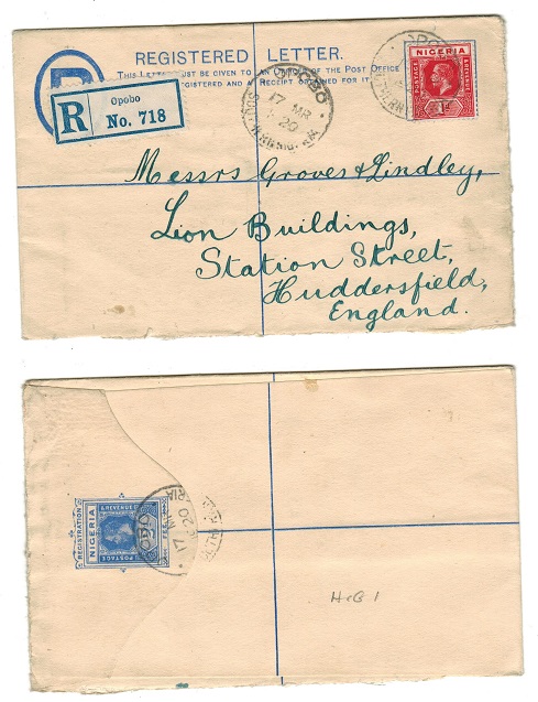 NIGERIA - 1914 2d RPSE (size G) to UK used at OPOBO/SOUTHERN NIGERIA.  H&G 1.