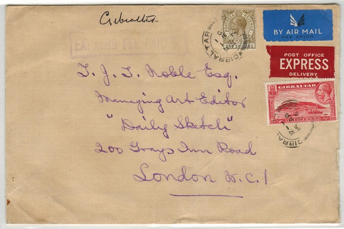 GIBRALTAR - 1936 EXPRESS FEE PAID/6d cover to UK.