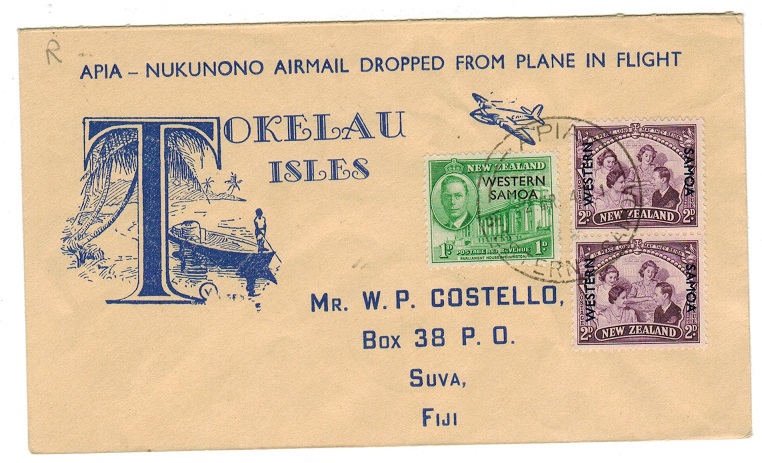 TOKELAU - 1947 (MR.2.) first flight cover to Fiji.