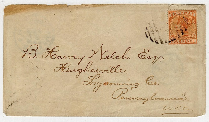 BAHAMAS - 1886 4d rate cover to USA cancelled by 
