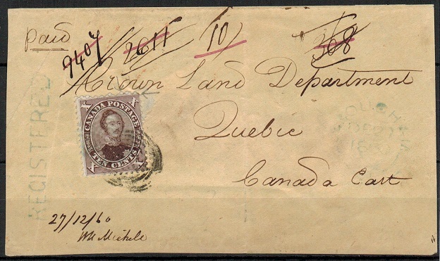 CANADA - 1860 registered FRONT with 10c 