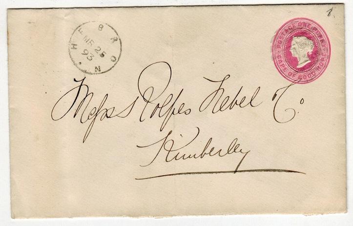 GRIQUALAND WEST - 1892 1d PSE of Cape to Kimberley used at HEBRON. H&G 2a.