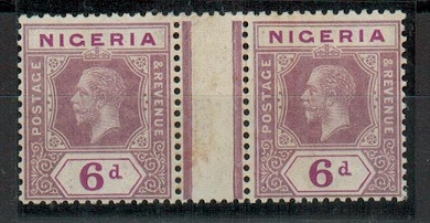 NIGERIA - 1914 6d dull and bright purple mint GUTTER MARGINAL pair.  SG 7.