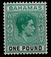 BAHAMAS - 1943 1 blue-green and black in fine mint condition.  SG 157a.