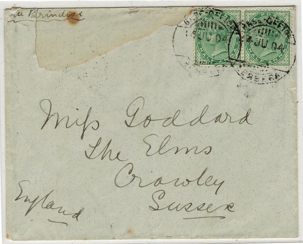 SOMALILAND - 1904 BASE OFFICE/BERBERA cover addressed to UK.