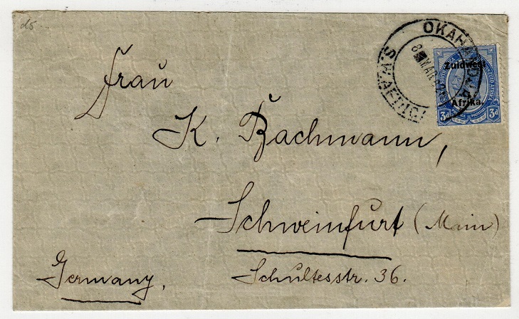 SOUTH WEST AFRICA - 1928 3d rate cover to Germany used at OKAHANDJA.