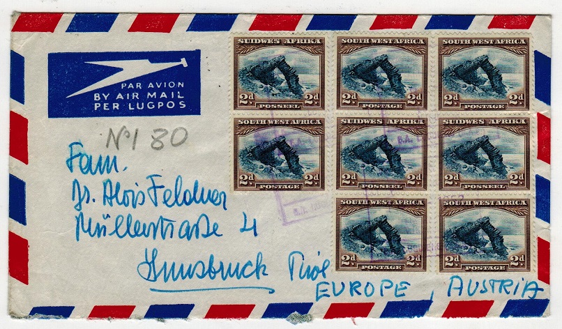 SOUTH WEST AFRICA - 1952 cover to Austria used at AIR STATION/LUGATAME/WINDHOEK.