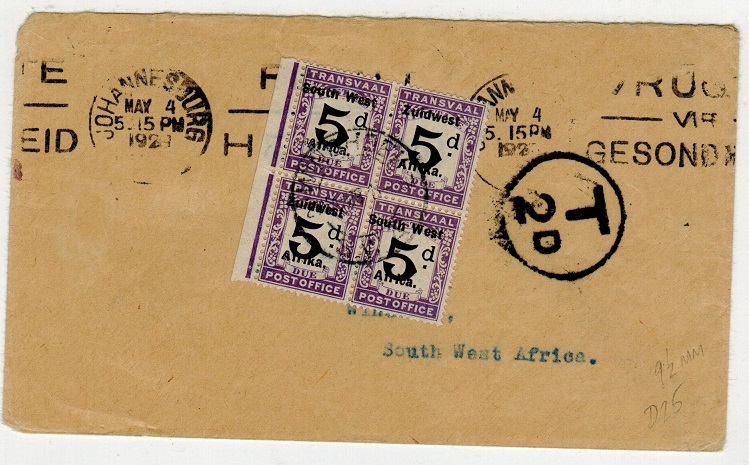 SOUTH WEST AFRICA - 1928 inward tax cover with scarce 5d 