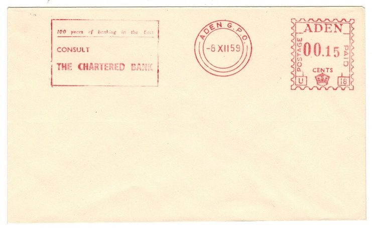 ADEN - 1959 ADEN POSTAGE 00.15 red meter TRIAL cover.