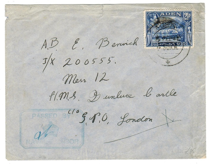 ADEN - 1942 naval censored cover to UK.