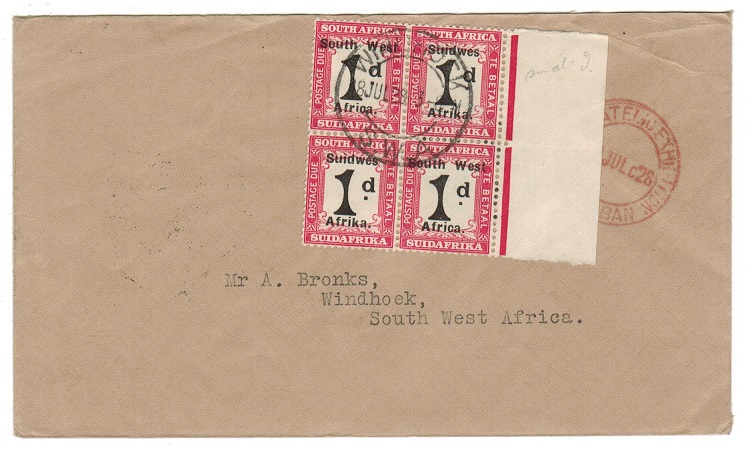 SOUTH WEST AFRICA - 1928 stampless local cover with 1d 