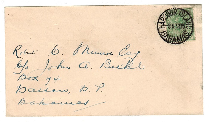 BAHAMAS - 1935 1/2d rate local cover used at HARBOUR ISLAND.