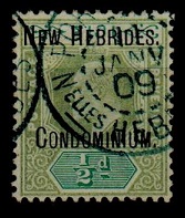 NEW HEBRIDES - 1908 1/2d green and grey green cancelled PORT VILA in 