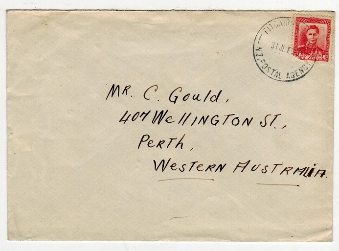 PITCAIRN ISLAND - 1939 cover to Western Australia with NZ 1d tied PITCAIRN ISLAND.