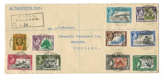 GILBERT AND ELLICE IS - 1947 registered cover to UK used at ABEMAMA.