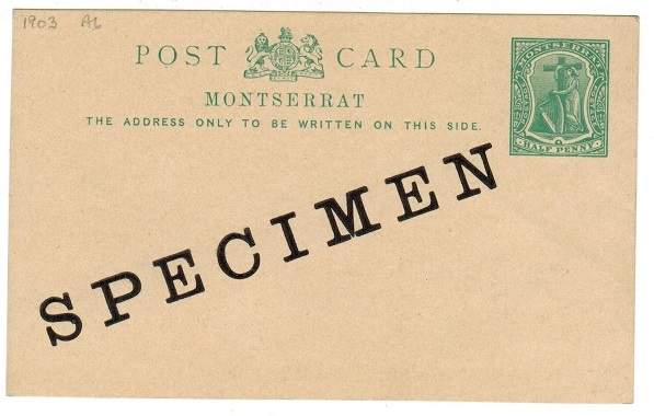 MONTSERRAT - 1903 1/2d green PSC unused SPECIMEN.  H&G 6.