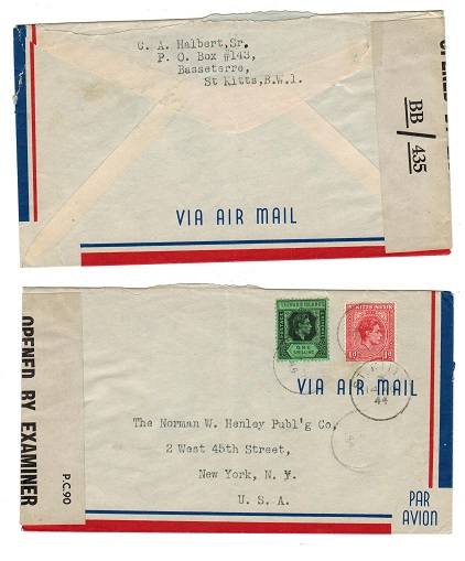 ST.KITTS - 1944 censor cover to USA with OBE 