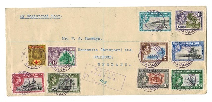 GILBERT AND ELLICE IS - 1948 registered cover to UK used at MARAKEI.