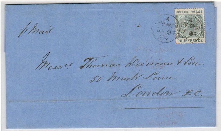 GRENADA - 1884 4d rate entire addressed to UK.
