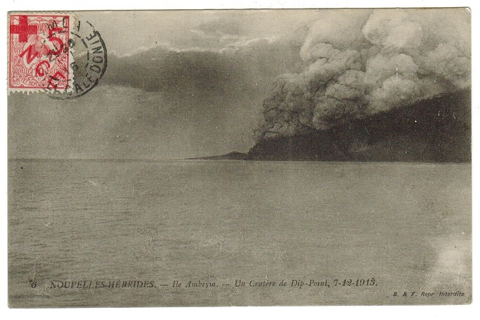 NEW CALEDONIA - 1916 5c/10c RED CROSS use on New Hebrides postcard.