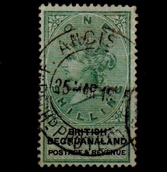BECHUANALAND - 1888 1/- green and black cancelled by French maritime cds.  SG 15.