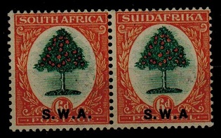 SOUTH WEST AFRICA - 1927 6d green and orange mint pair with MISSING STOP variety.  SG 63a.