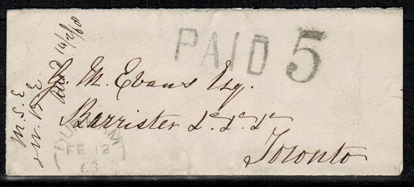 CANADA - 1863 stampless cover used at DURHAM with 