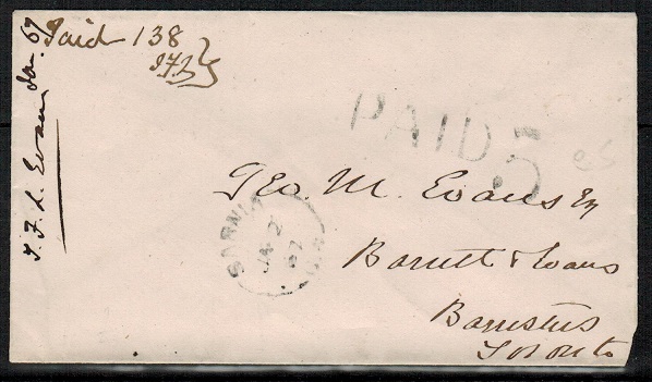CANADA - 1862 stampless cover used at SARNIA with 