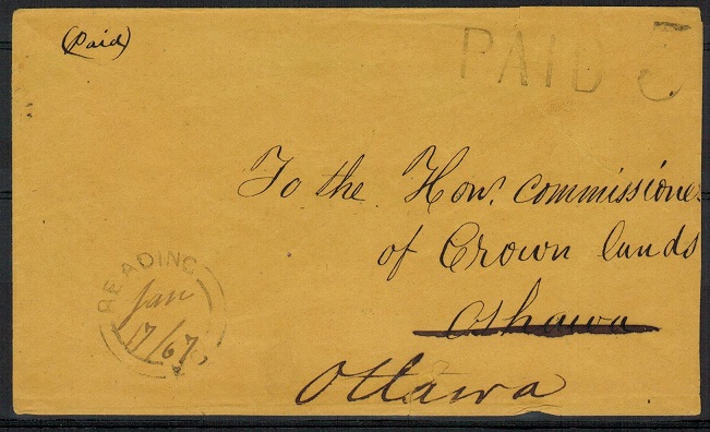 CANADA - 1867 stampless cover used at READING with 