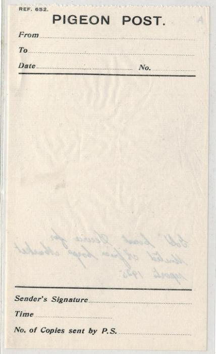 GOLD COAST - 1925 PIGEON POST form unused on white paper.