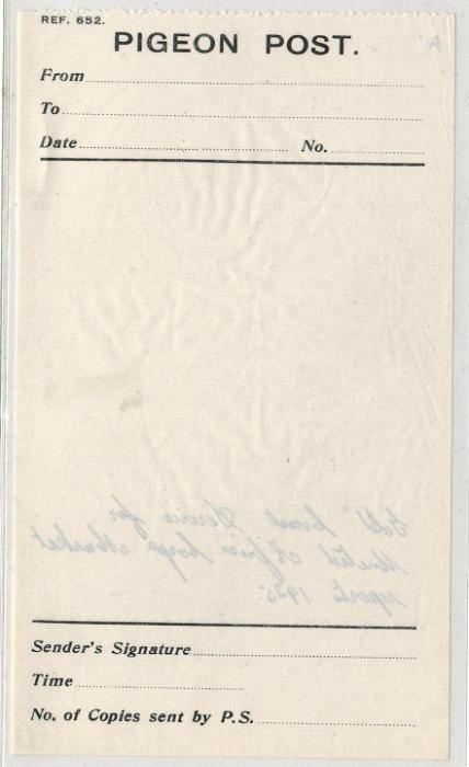 GOLD COAST - 1925 PIGEON POST form unused on white paper.