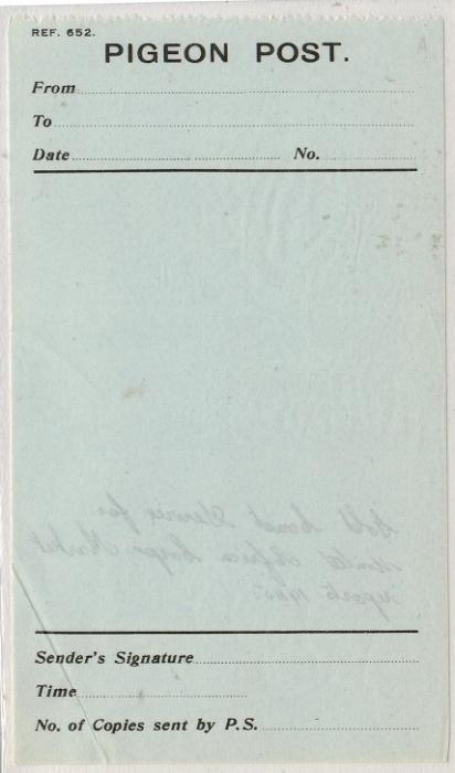 GOLD COAST - 1925 PIGEON POST form unused on bluish paper.
