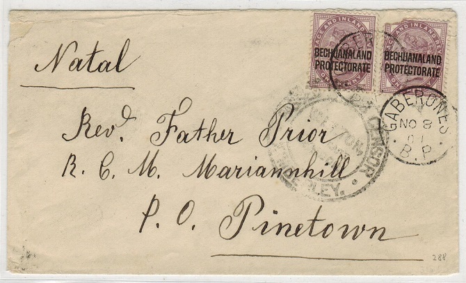 BECHUANALAND - 1901 2d rate cover to Natal used at GABERONES with Boer War censor.