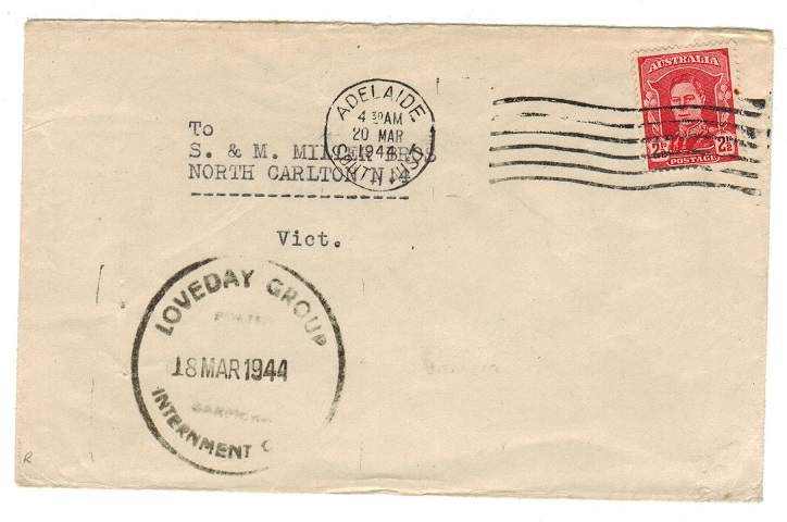 AUSTRALIA - 1944 LOVEDAY GROUP/INTERNMENT CAMP cover to Victoria.