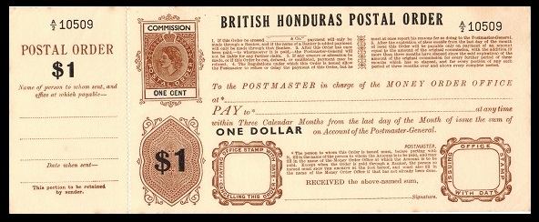 BRITISH HONDURAS - 1953 $1+1c POSTAL ORDER unused.