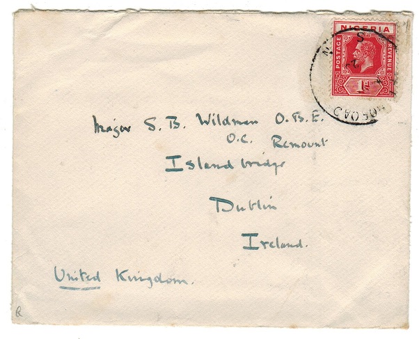 NIGERIA - 1920 1d rate cover to Ireland used at AFIKPO ROAD.