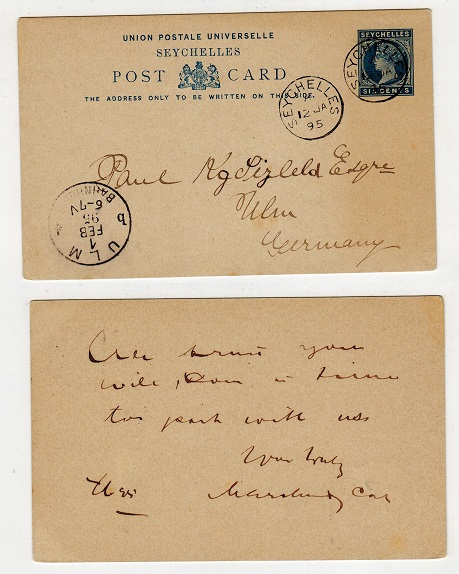 SEYCHELLES - 1890 PSC to Germany.  H&G 2.