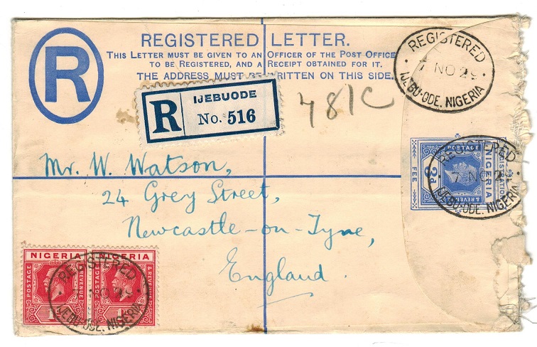 NIGERIA - 1923 3d RPSE to UK used at IJEBUODE.  H&G 2.