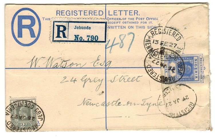 NIGERIA - 1923 3d RPSE to UK used at JEBUODE.  H&G 2.