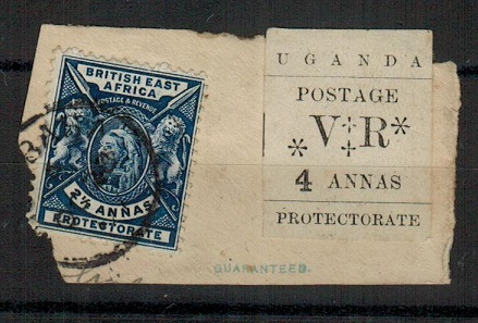 UGANDA - 1896 4a tied in combination with BEA 2 1/2a by MOMBASA cds.