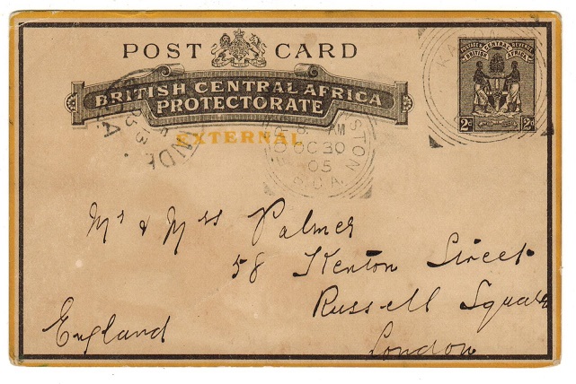 NYASALAND - 1895 2d PSC to UK used at KARONGA.  H&G 5.