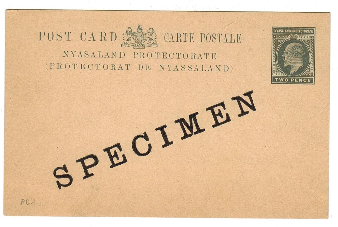 NYASALAND - 1908 2d grey PSC unused with diagonal SPECIMEN h/s.  H&G 3.