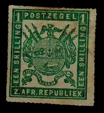 TRANSVAAL - 1870 1/- yellow green unused.  SG 6a.