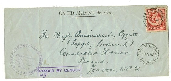 PAPUA - 1940 OHMS censored cover to UK.