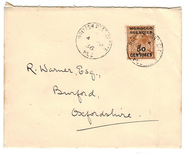 MOROCCO AGENCIES - 1936 50c/5d cover to UK used at FEZ.
