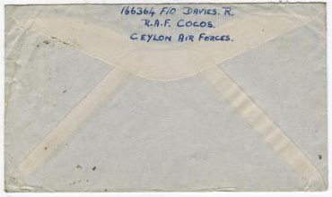 COCOS ISLANDS - 1945 RAF POST 301 cover.