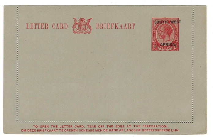 SOUTH WEST AFRICA - 1923 1d red postal stationery letter card unused.  H&G 1.