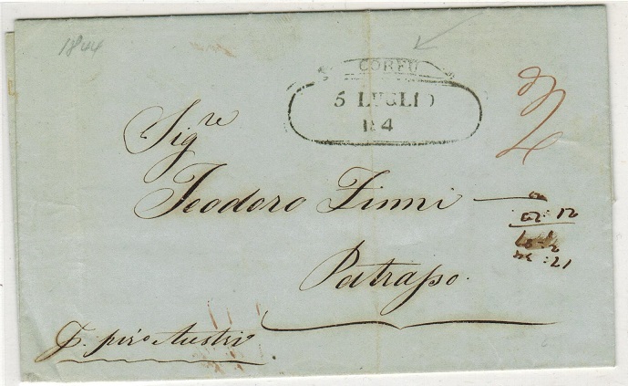 IONION ISLANDS (Corfu) - 1844 stampless entire used at CORFU.